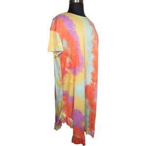 Shein Women's Tie Dye Ruffled Hem Short Sleeve Midi Lounge Dress Plus Size 3X